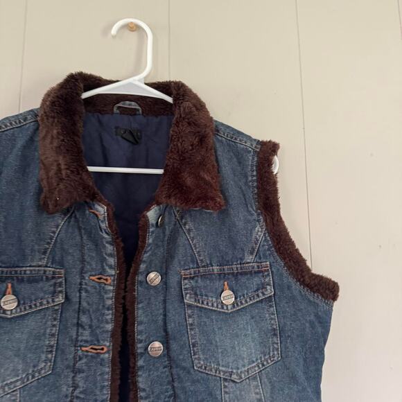 Lapis vintage y2k goth denim vest with brown fur on the collar women's medium - Picture 3 of 5
